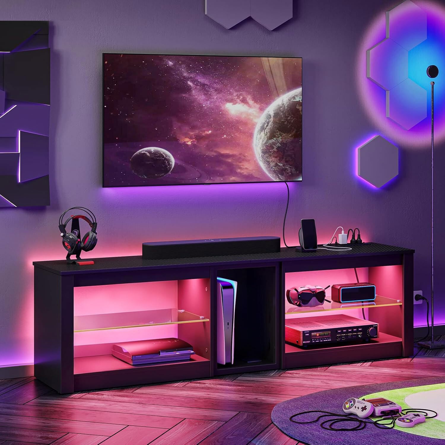 Gaming Console Room - 70in LED TV Stand with Power