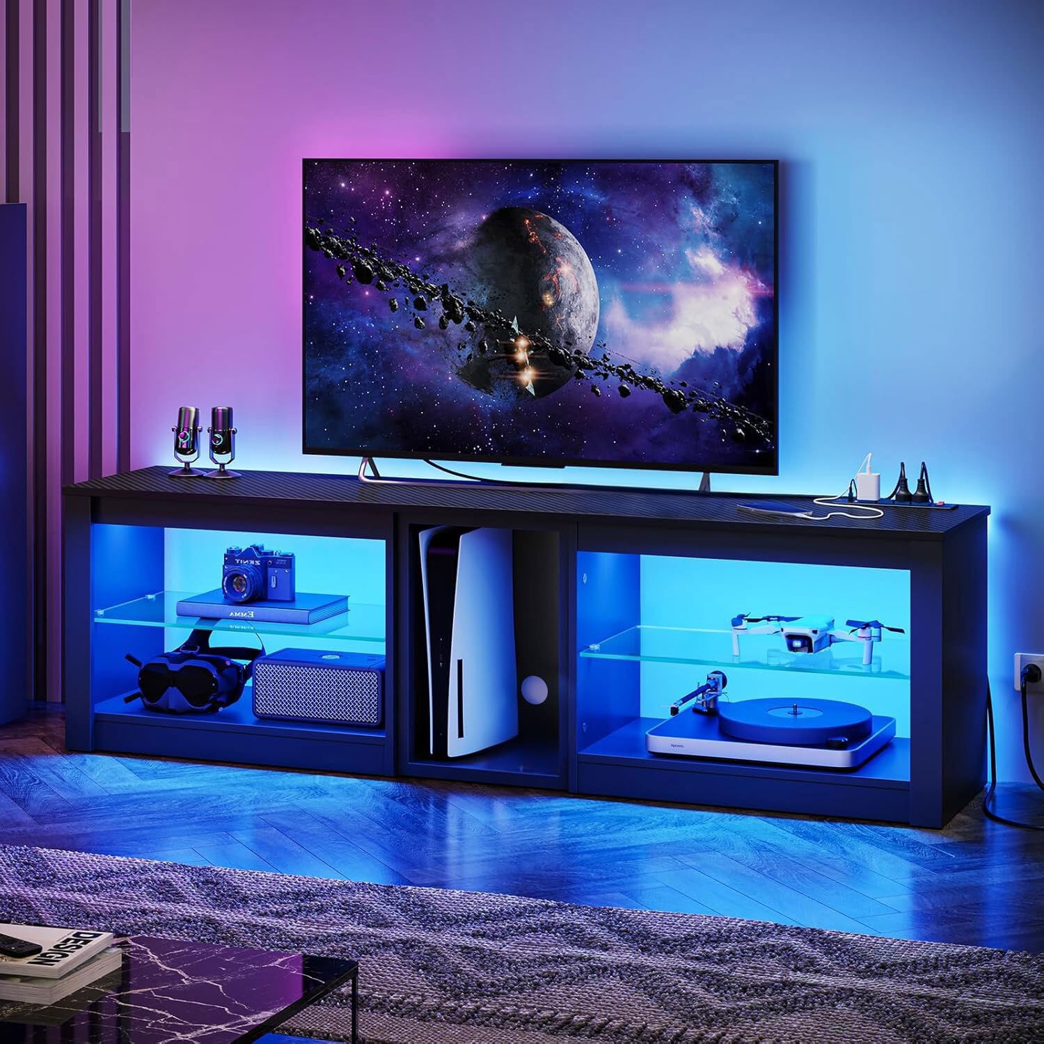 70in LED TV Stand with Power O - Gaming Console Room avaliação e preço