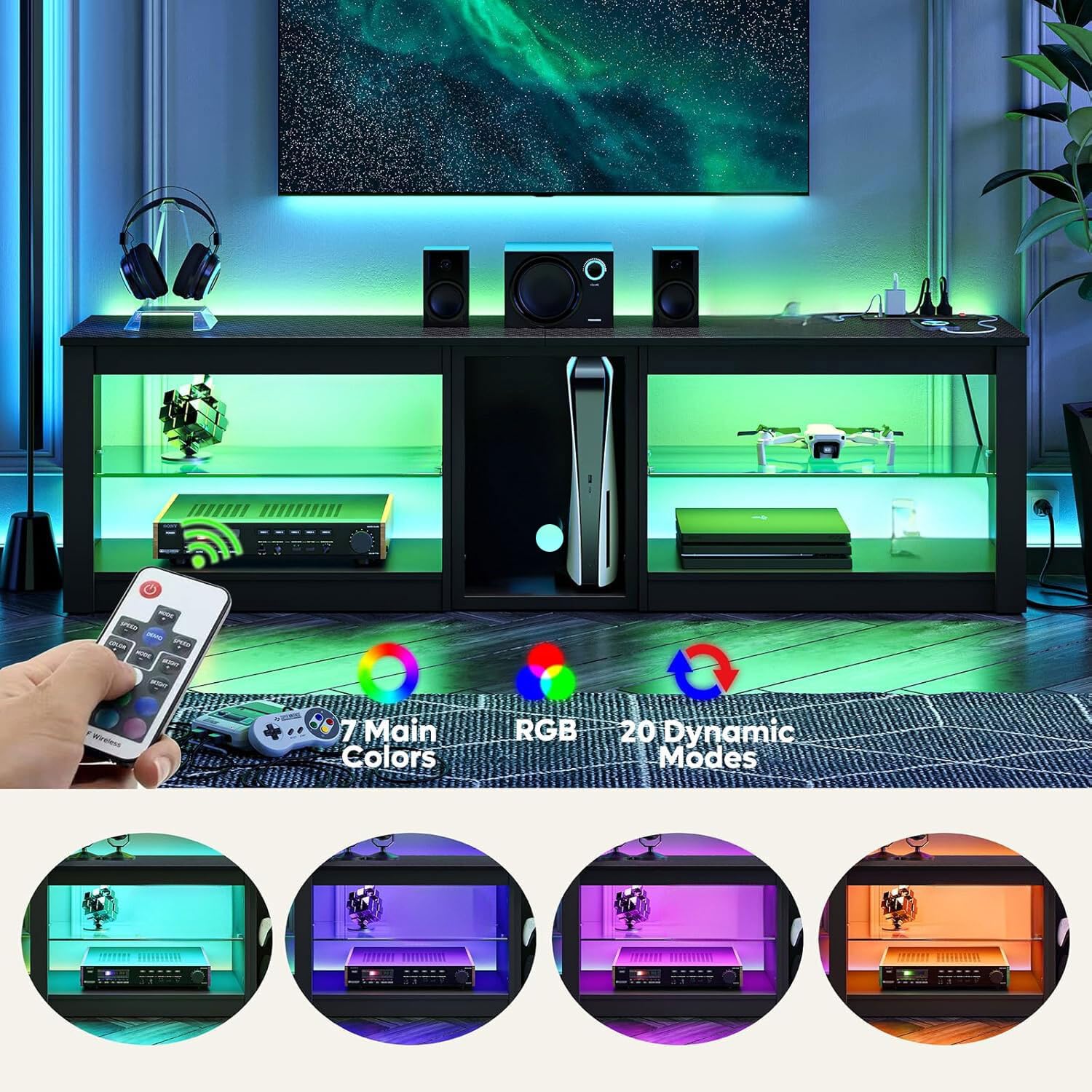 70in LED TV Stand with Power O - Gaming Console Room avaliação e preço