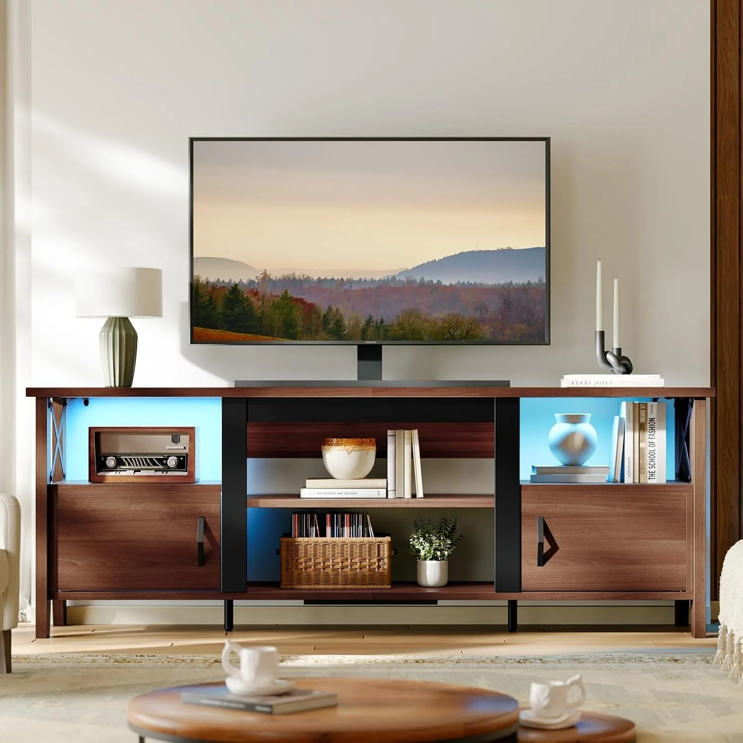 Farmhouse TV Stand for 70 inch - Gaming Console Room avaliação e preço