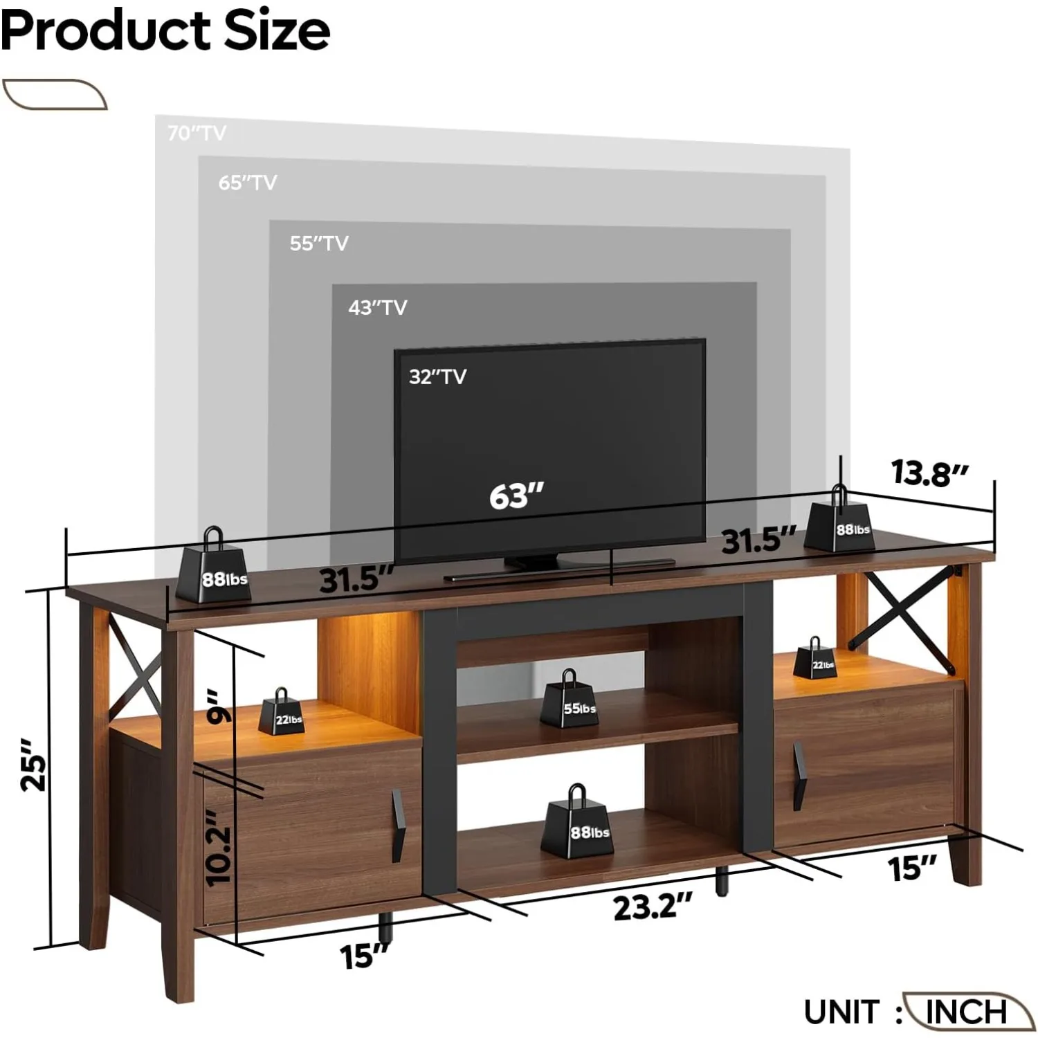 Farmhouse TV Stand for 70 inch - Gaming Console Room avaliação e preço