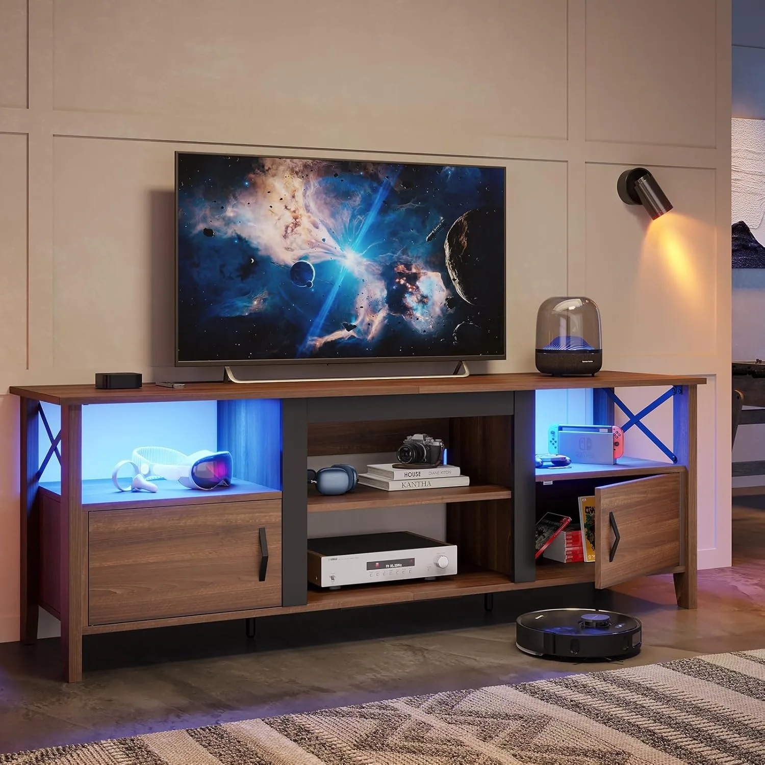 Farmhouse TV Stand for 70 inch - Gaming Console Room avaliação e preço