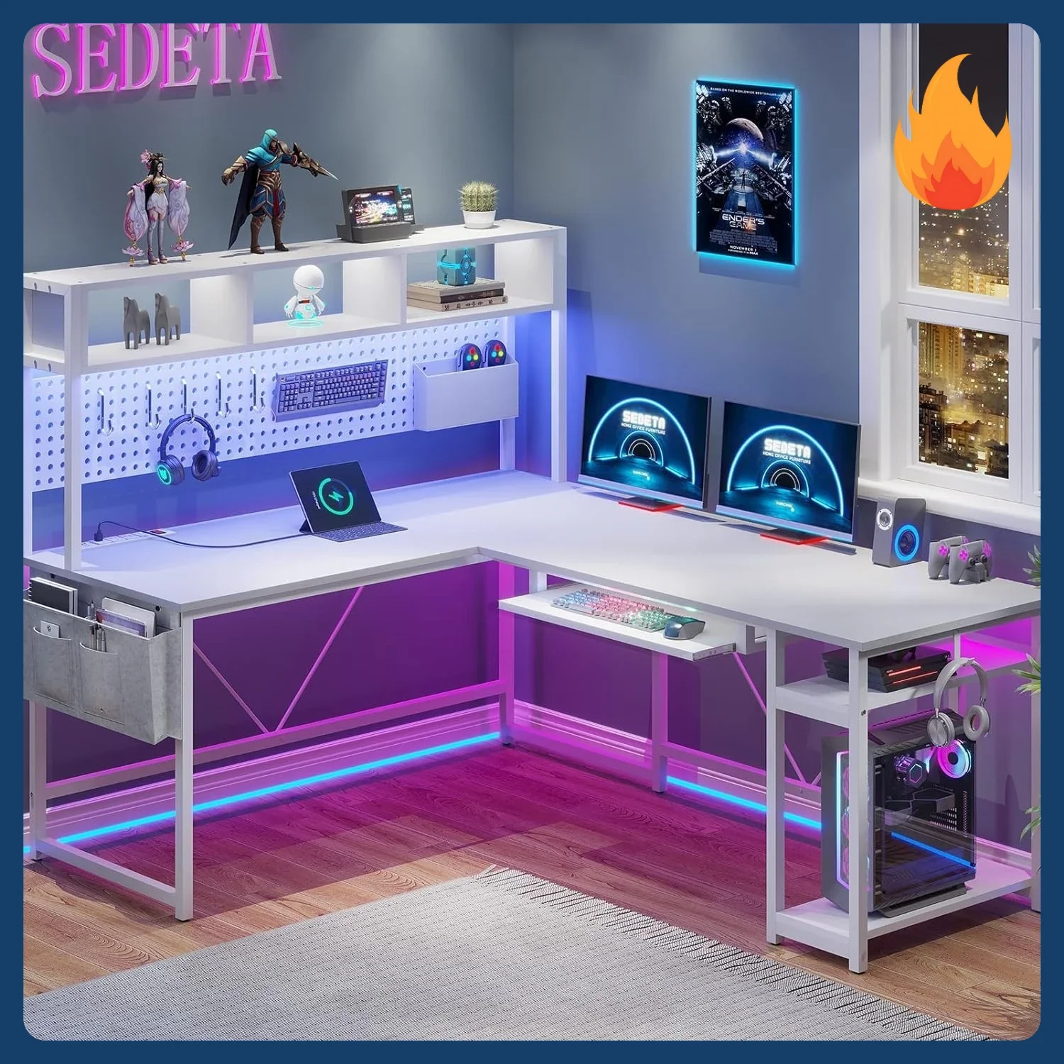 [Limited Time Offer!]White L S - Gaming Console Table avaliação e preço