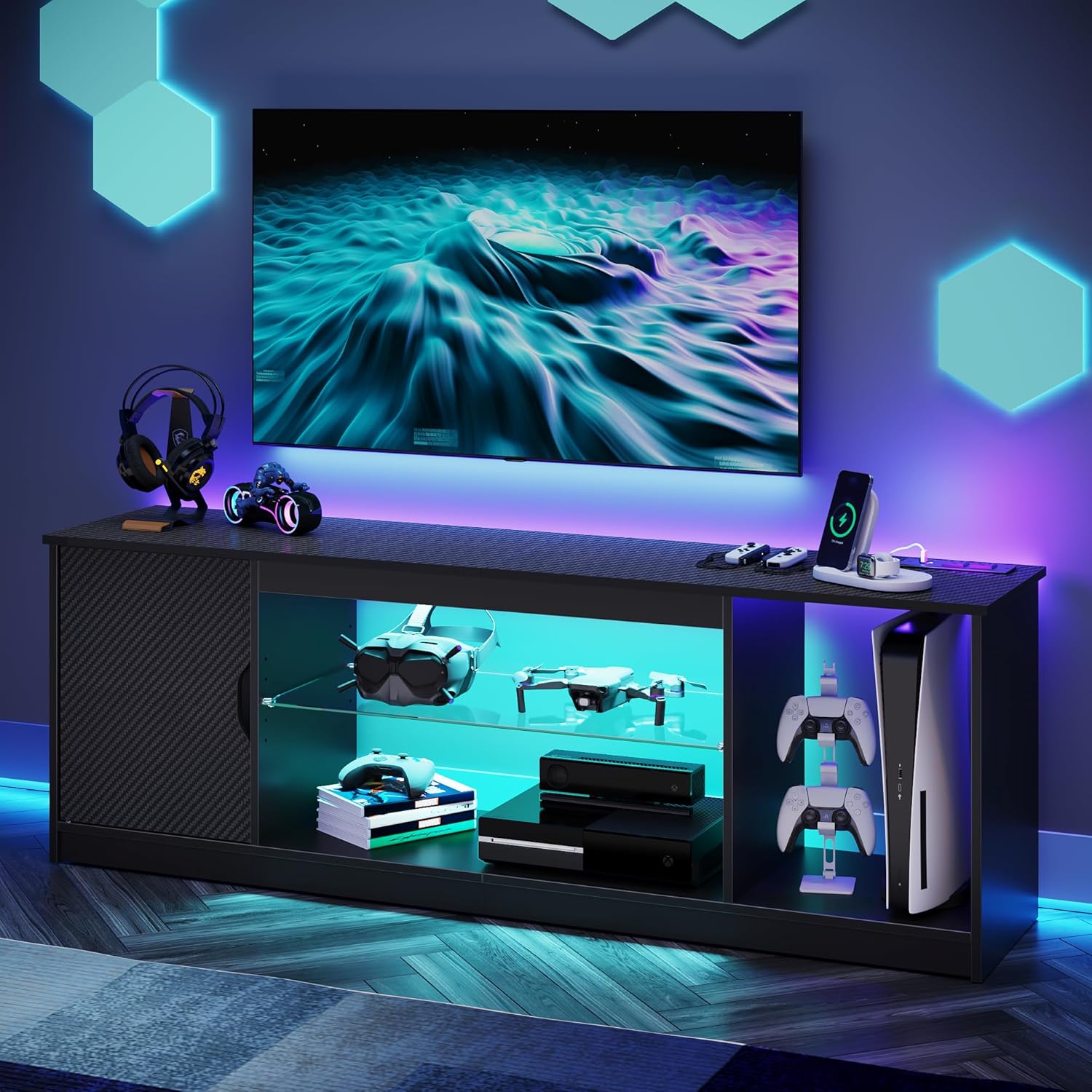 TV Stand with Power Outlets Ga - Gaming Console Room avaliação e preço