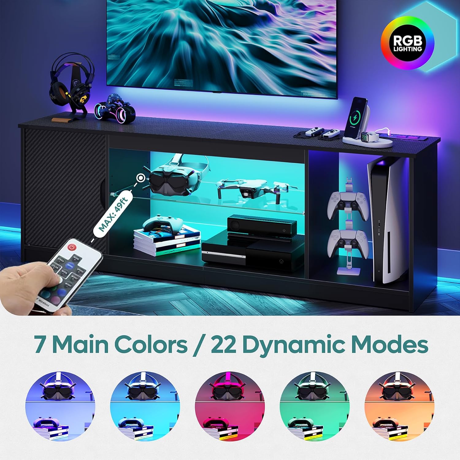 TV Stand with Power Outlets Ga - Gaming Console Room avaliação e preço