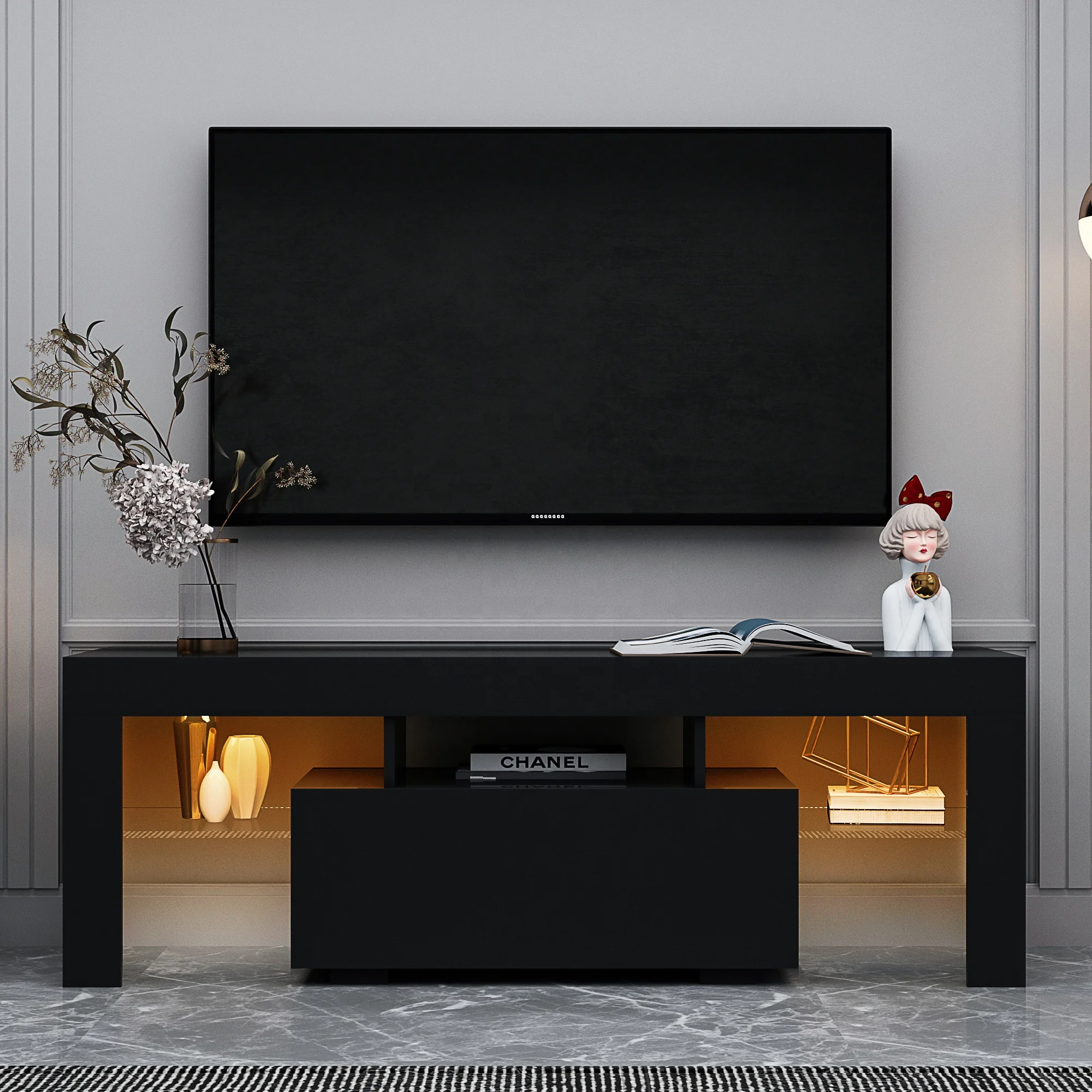 #Black TV Stand with LED RGB L - Gaming Console Room avaliação e preço