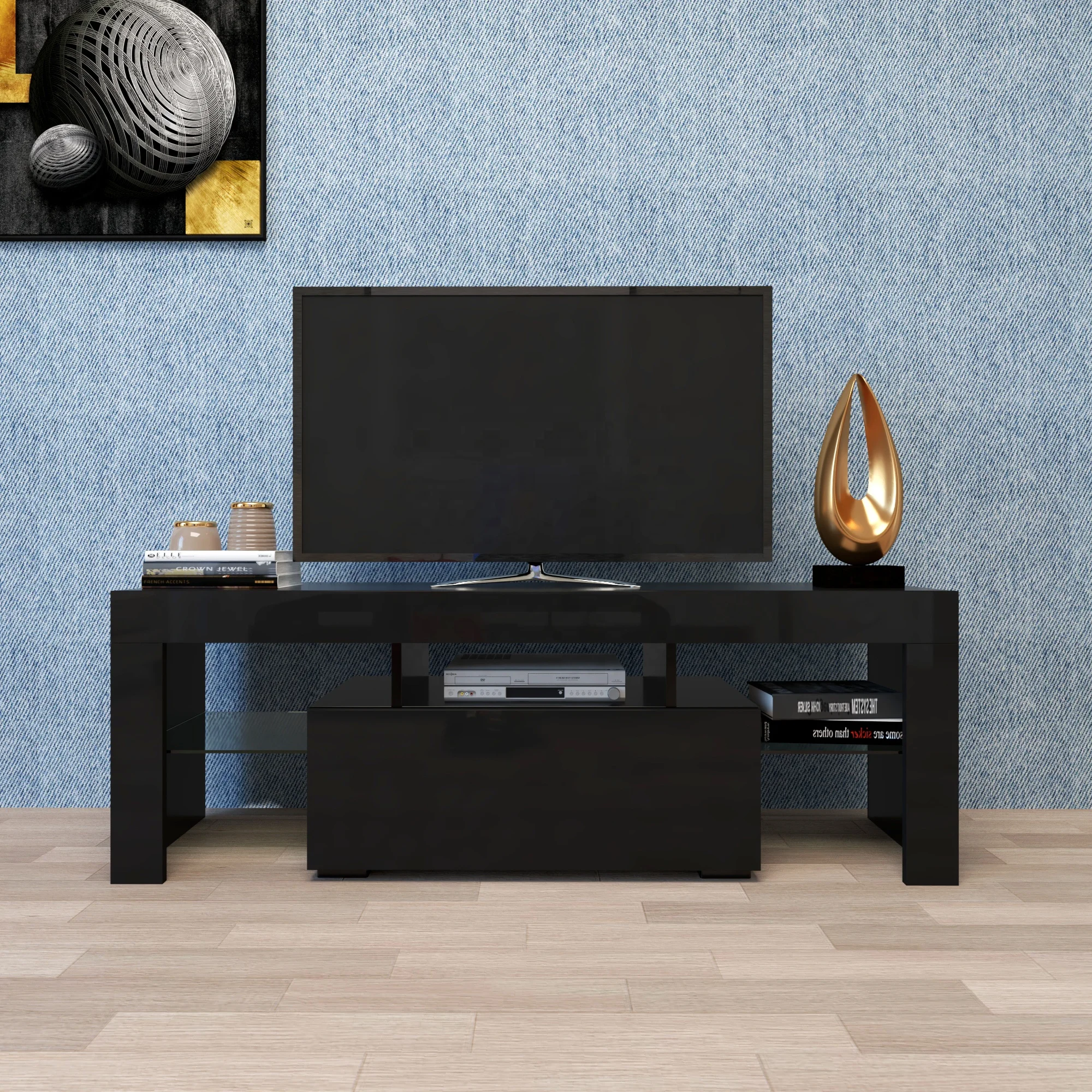 #Black TV Stand with LED RGB L - Gaming Console Room avaliação e preço